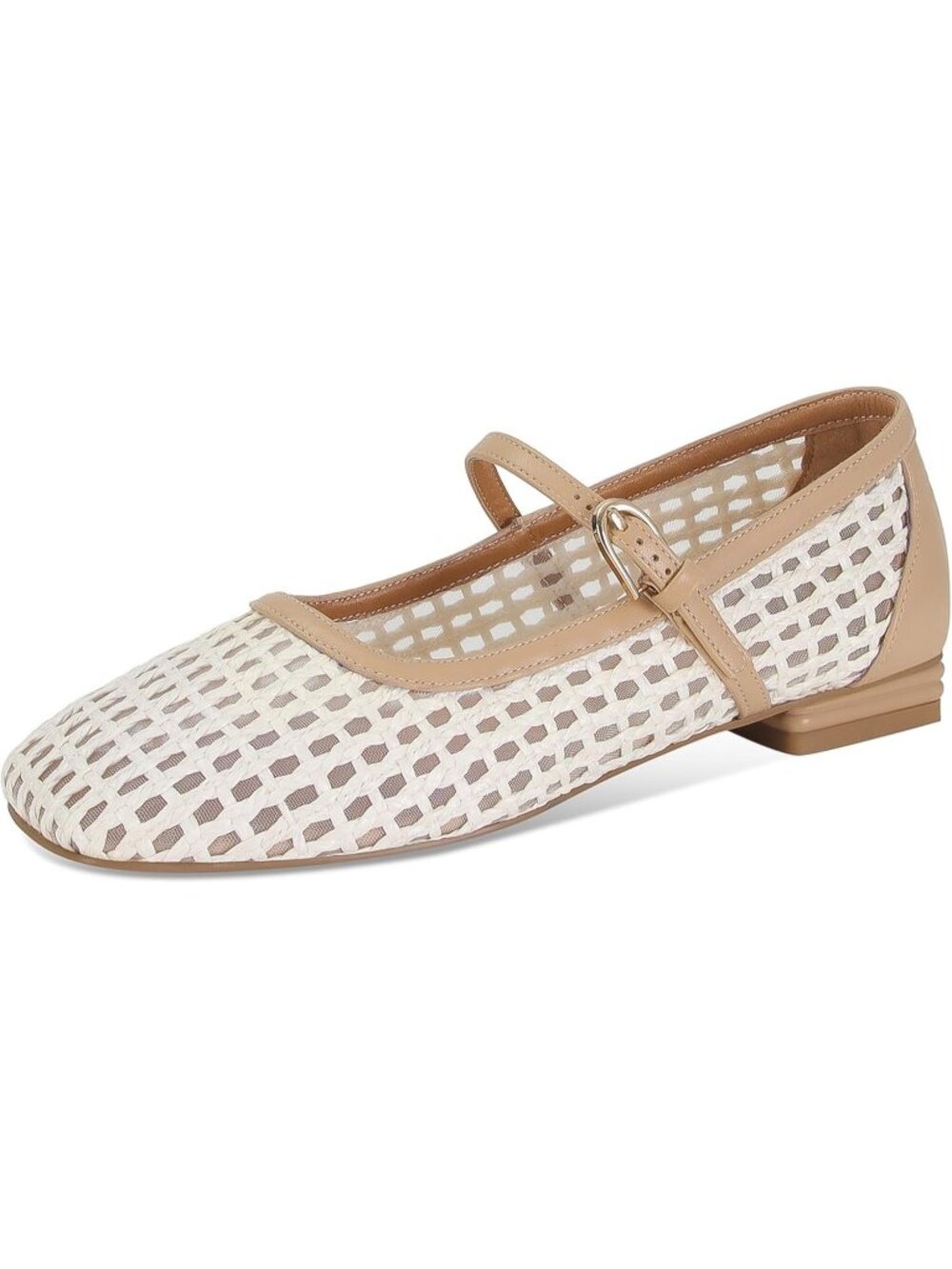Women's Ballet Flats White Apricot Comfortable Woven Mary Jane Shoes Square Toe - Picture 7 of 7